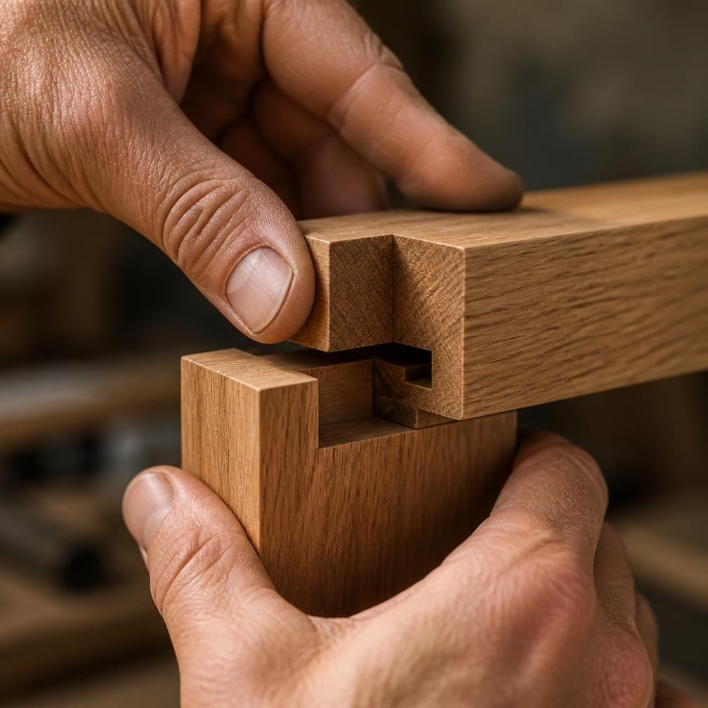 Gros plan sur un assemblage de bois artisanal