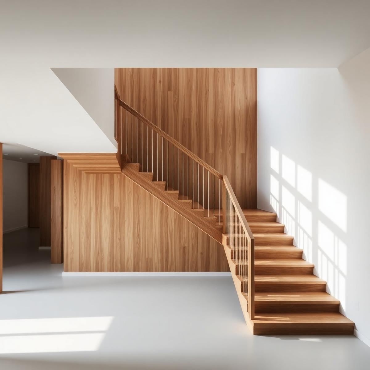 Escalier contemporain en chêne dans un intérieur minimaliste wallon