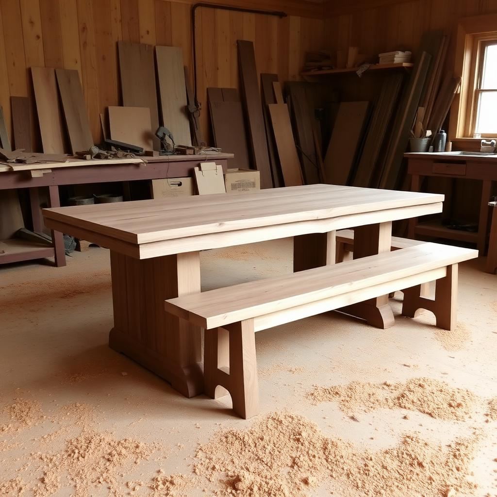 Table à manger en chêne massif fabriquée à la main dans l'atelier BDC Construction